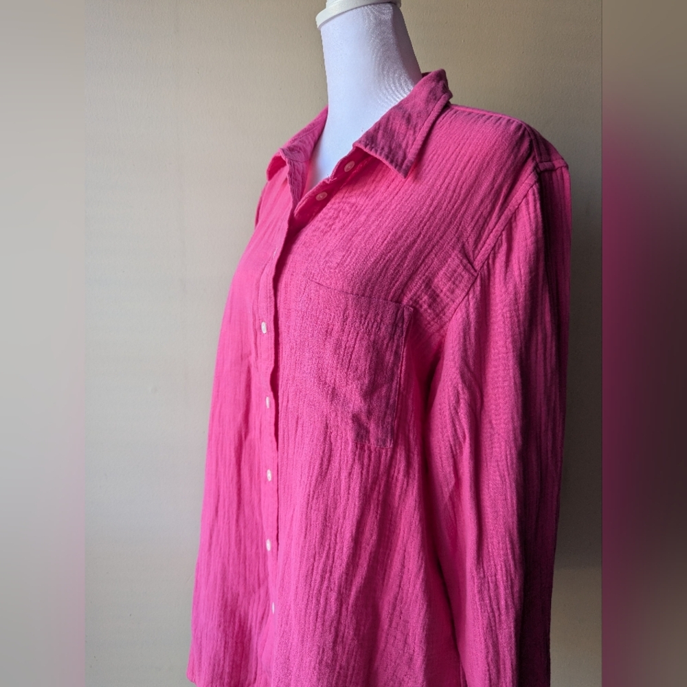 JCrew Factory Gauze Button-up Shirt Pink NWT L - Picture 2 of 4